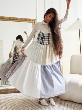 La Reunion Patchwork Midi Dress in Blues